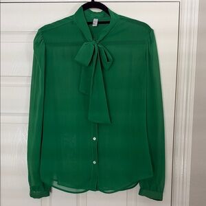 American Apparel Emerald Green Tie-Neck Blouse